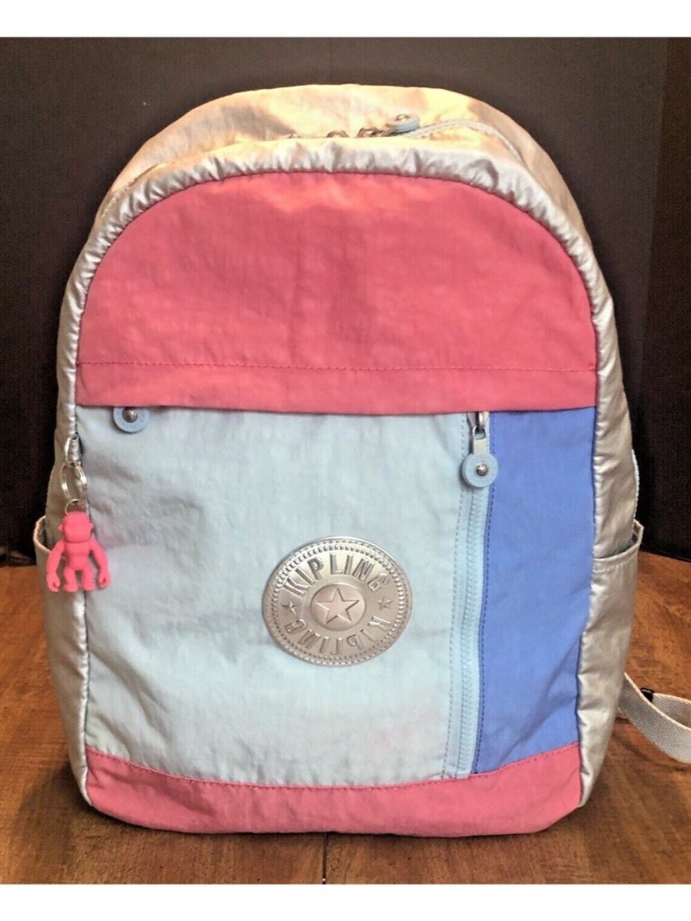 Kipling Hyder 17" Laptop Backpack Gorilla Keychain Charm Silver Pink Blue